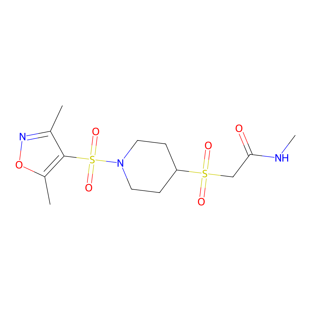 2-((1-((3,5-dimethylisoxazol-4-yl)sulfonyl)piperidin-4-yl)sulfonyl)-N-methylacetamide molecular structure, CAS 1448132-82-8