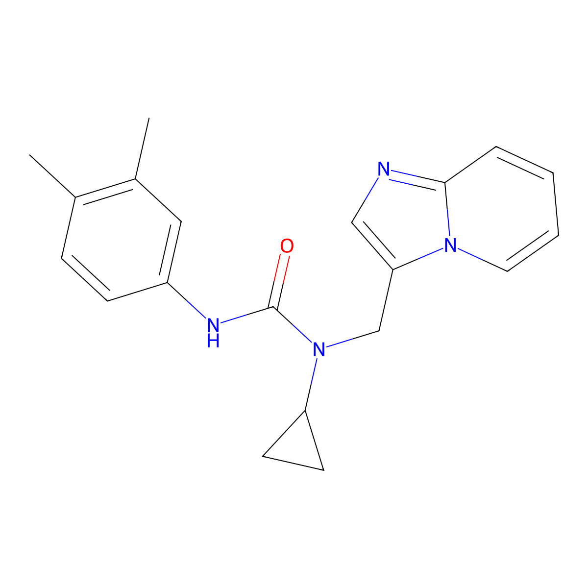 1-Cyclopropyl-3-(3,4-dimethylphenyl)-1-(imidazo[1,2-a]pyridin-3-ylmethyl)urea molecular structure, CAS 1448132-83-9