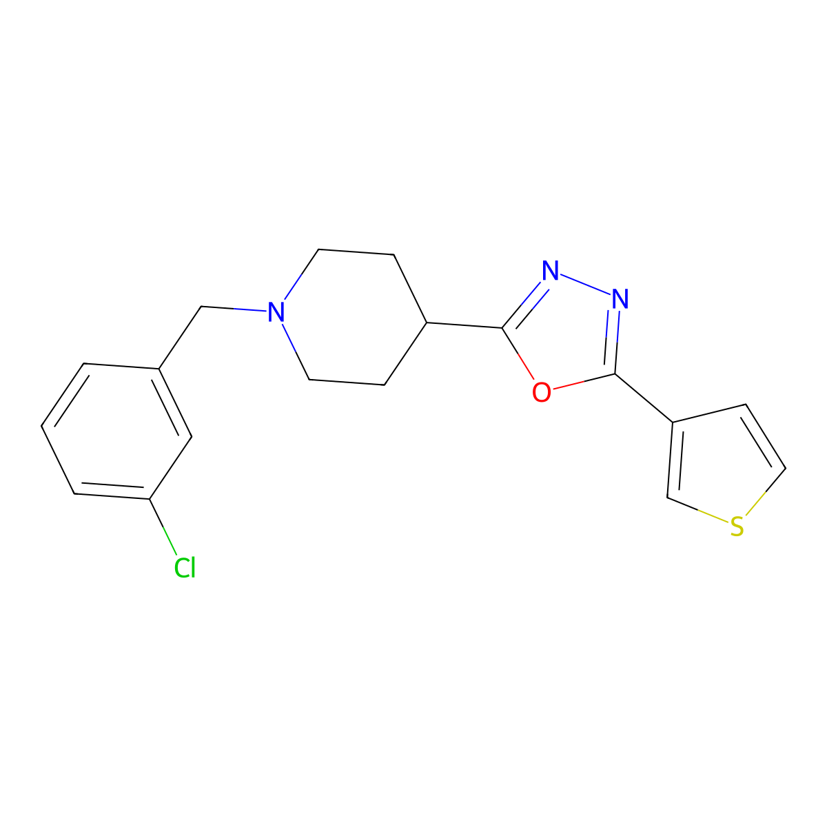 2-(1-(3-Chlorobenzyl)piperidin-4-yl)-5-(thiophen-3-yl)-1,3,4-oxadiazole molecular structure, CAS 1448132-84-0