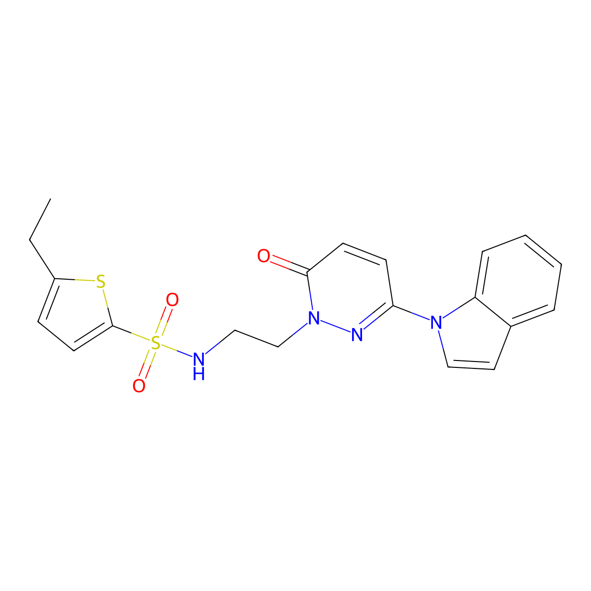 N-(2-(3-(1H-indol-1-yl)-6-oxopyridazin-1(6H)-yl)ethyl)-5-ethylthiophene-2-sulfonamide molecular structure, CAS 1448132-90-8