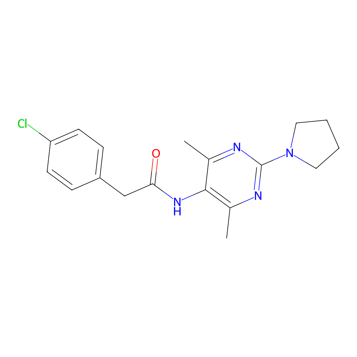 2-(4-Chlorophenyl)-N-[4,6-dimethyl-2-(pyrrolidin-1-YL)pyrimidin-5-YL]acetamide molecular structure, CAS 1448132-91-9