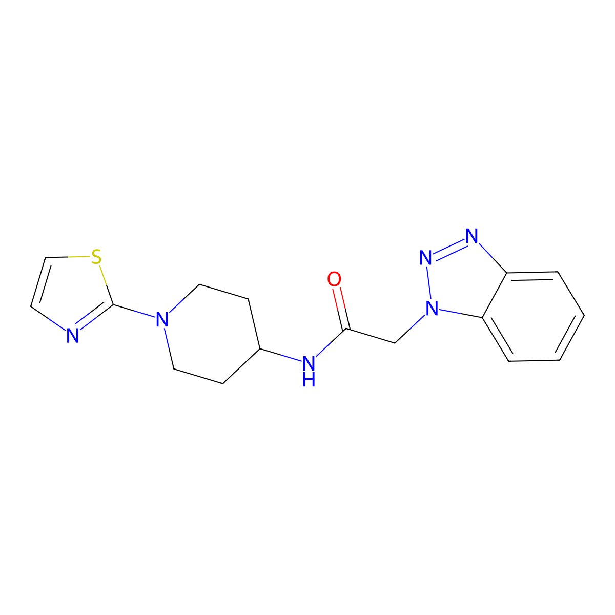 2-(1H-benzo[d][1,2,3]triazol-1-yl)-N-(1-(thiazol-2-yl)piperidin-4-yl)acetamide molecular structure, CAS 1448132-95-3