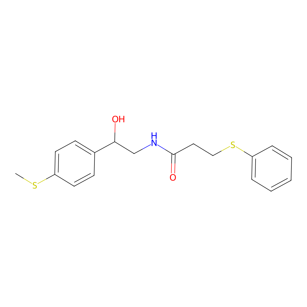 N-(2-hydroxy-2-(4-(methylthio)phenyl)ethyl)-3-(phenylthio)propanamide molecular structure, CAS 1448132-96-4