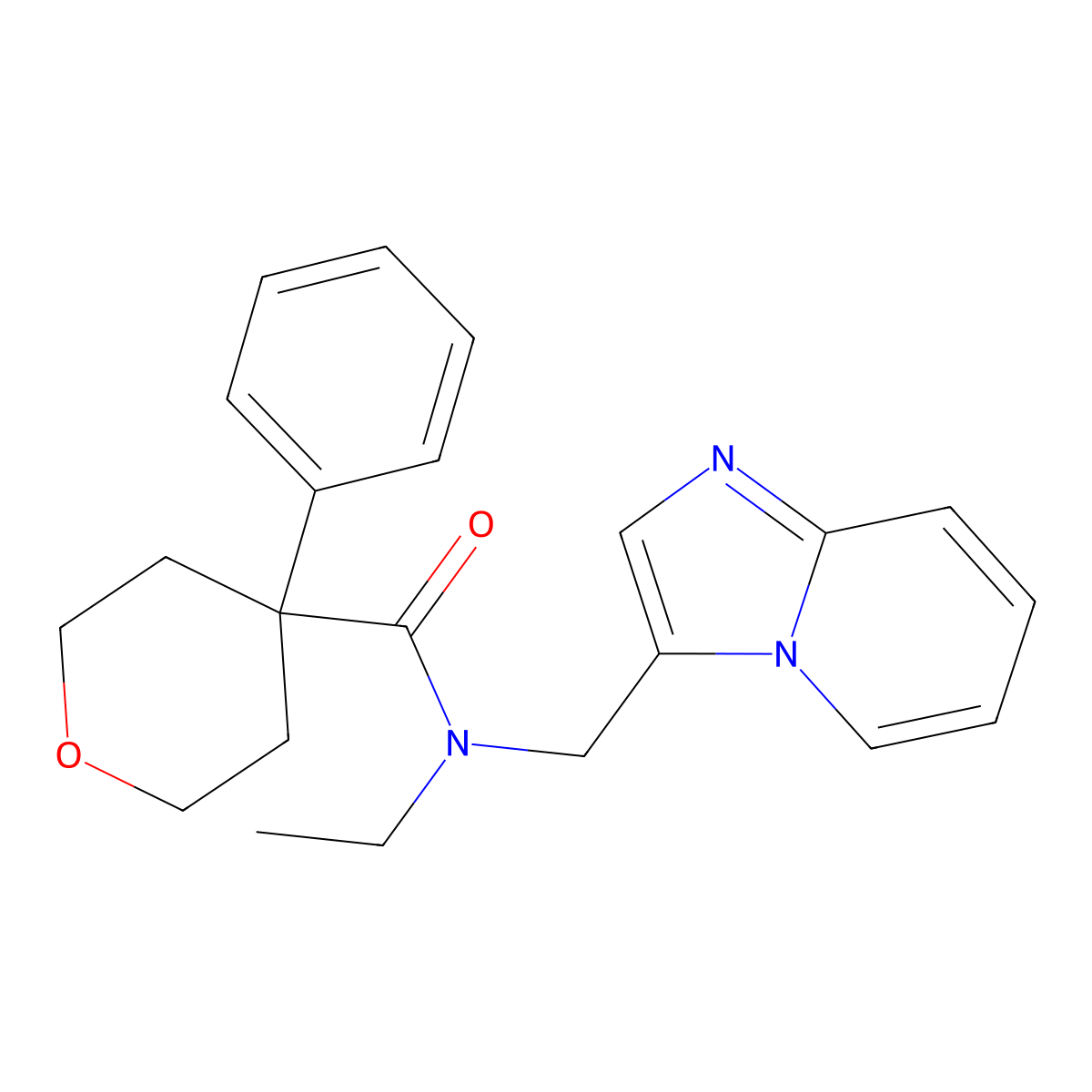N-ethyl-N-(imidazo[1,2-a]pyridin-3-ylmethyl)-4-phenyltetrahydro-2H-pyran-4-carboxamide molecular structure, CAS 1448132-97-5