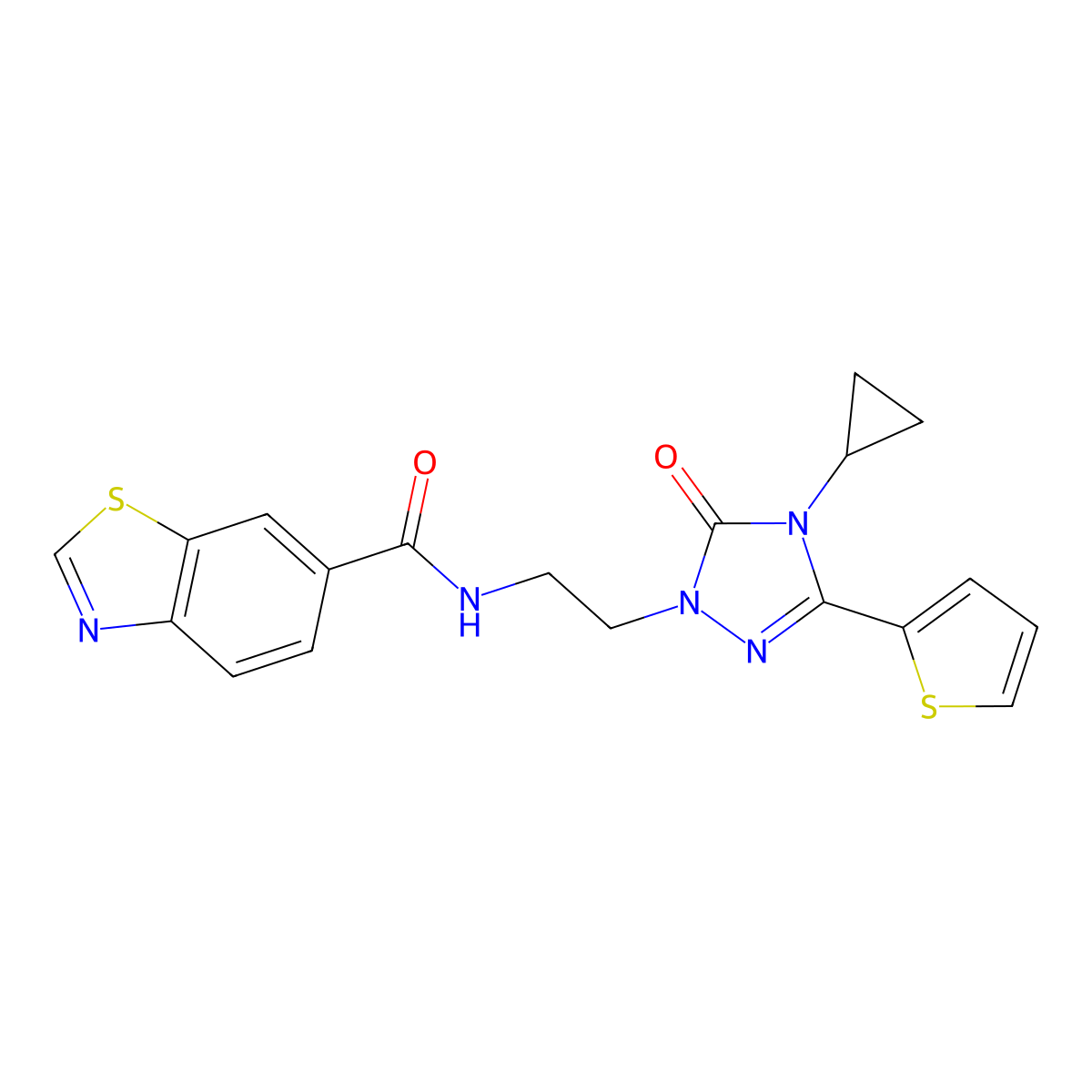 N-(2-(4-cyclopropyl-5-oxo-3-(thiophen-2-yl)-4,5-dihydro-1H-1,2,4-triazol-1-yl)ethyl)benzo[d]thiazole-6-carboxamide molecular structure, CAS 1448132-98-6