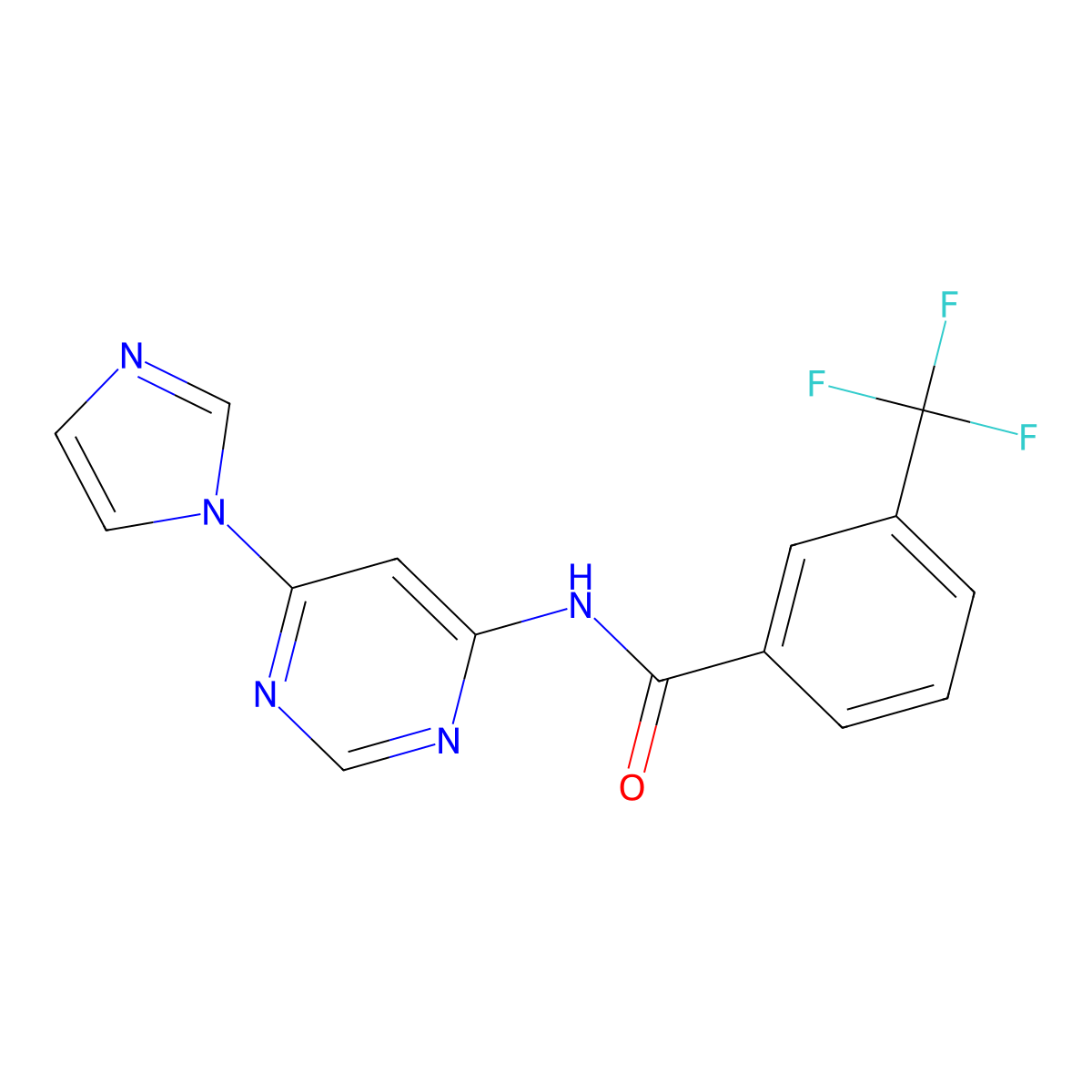 N-[6-(1H-imidazol-1-yl)pyrimidin-4-yl]-3-(trifluoromethyl)benzamide molecular structure, CAS 1448133-00-3