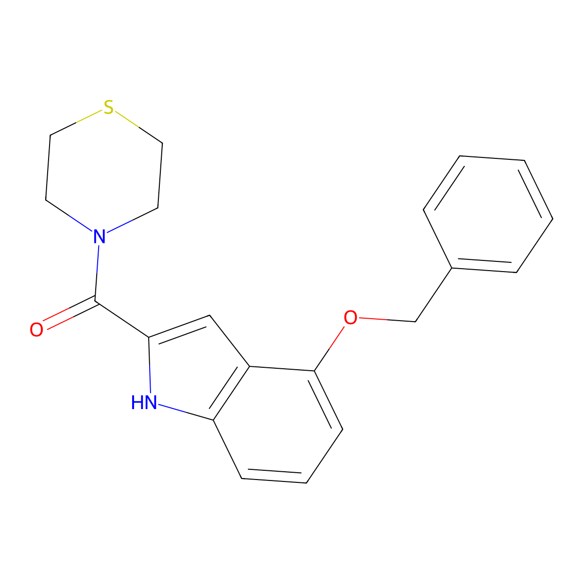 (4-(benzyloxy)-1H-indol-2-yl)(thiomorpholino)methanone molecular structure, CAS 1448133-02-5