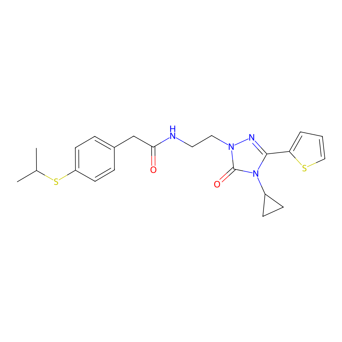 N-(2-(4-cyclopropyl-5-oxo-3-(thiophen-2-yl)-4,5-dihydro-1H-1,2,4-triazol-1-yl)ethyl)-2-(4-(isopropylthio)phenyl)acetamide molecular structure, CAS 1448133-08-1