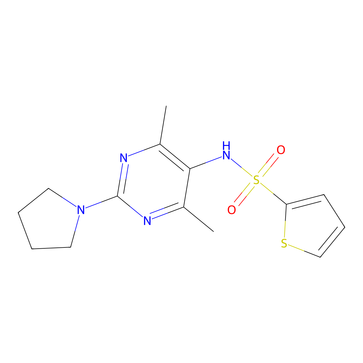 N-(4,6-dimethyl-2-(pyrrolidin-1-yl)pyrimidin-5-yl)thiophene-2-sulfonamide molecular structure, CAS 1448133-10-5