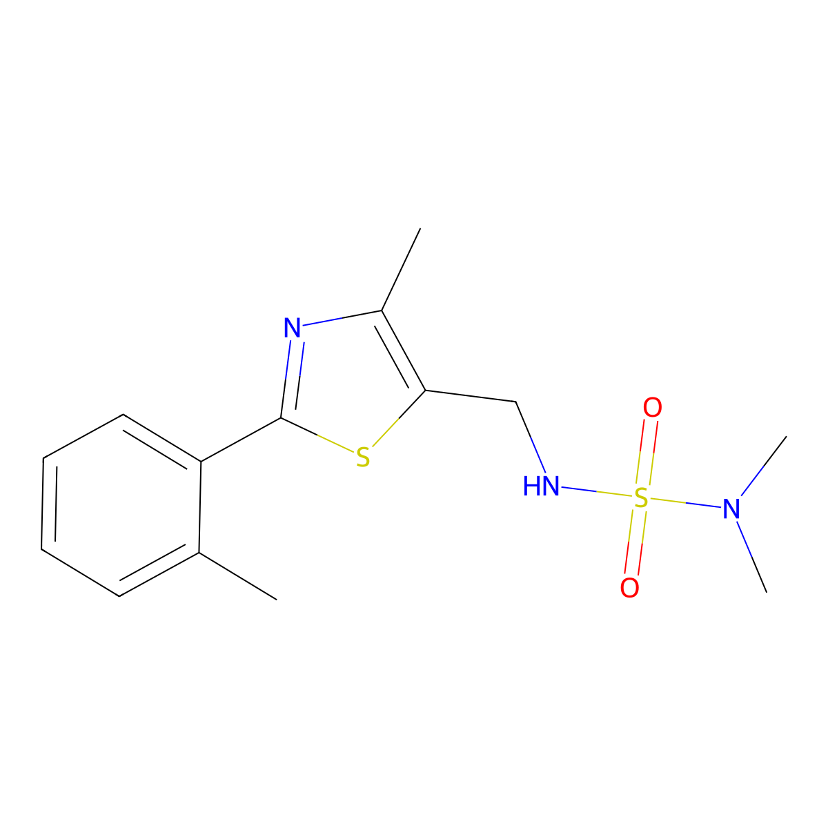 Dimethyl({[4-methyl-2-(2-methylphenyl)-1,3-thiazol-5-YL]methyl}sulfamoyl)amine molecular structure, CAS 1448133-20-7