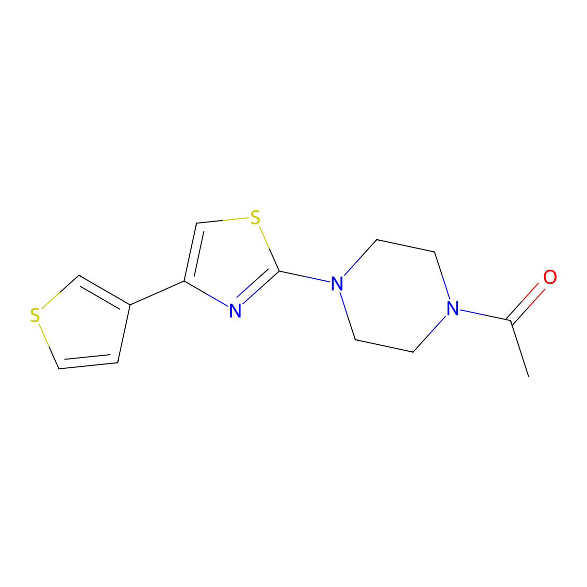 1-(4-(4-(Thiophen-3-yl)thiazol-2-yl)piperazin-1-yl)ethanone molecular structure, CAS 1448133-21-8