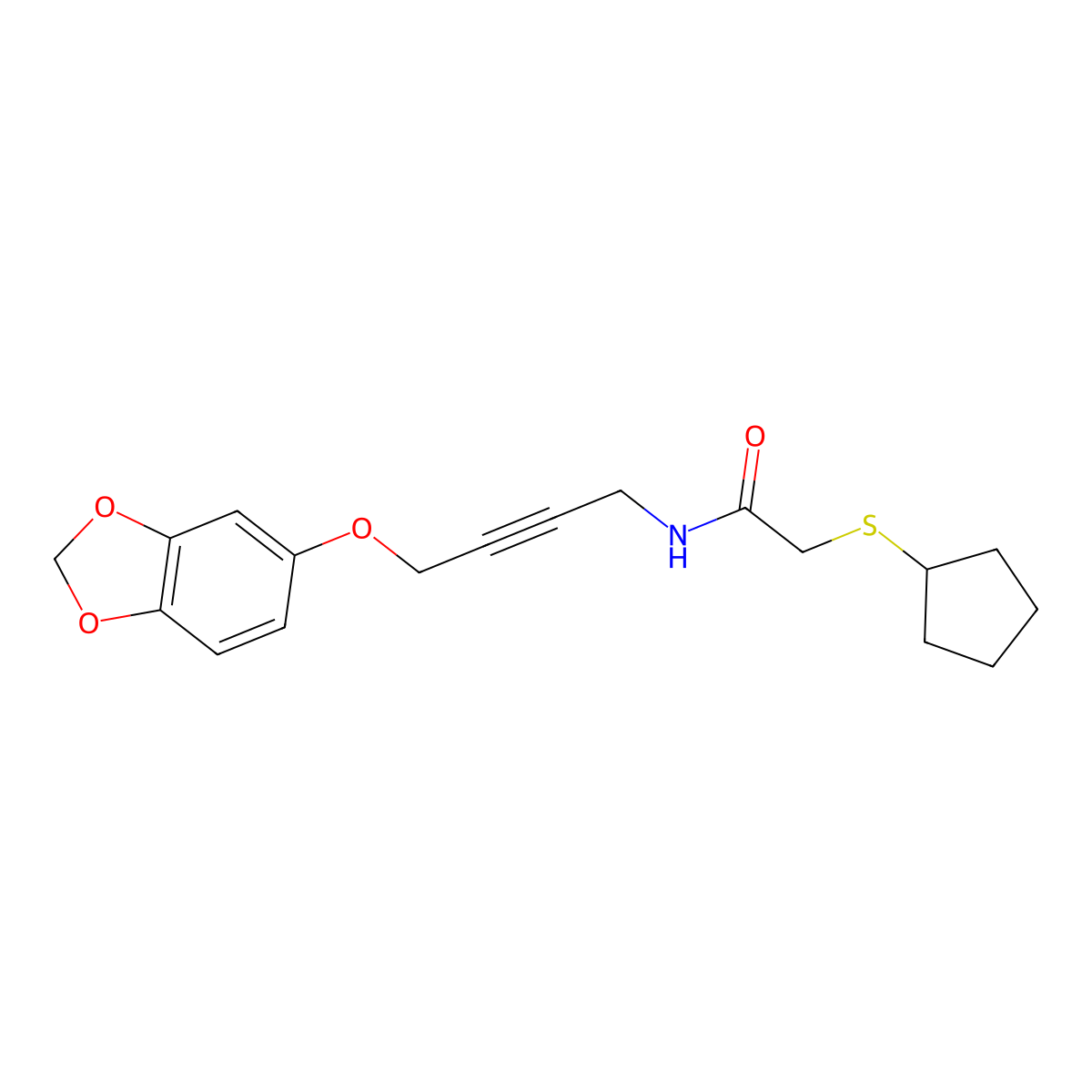 N-(4-(benzo[d][1,3]dioxol-5-yloxy)but-2-yn-1-yl)-2-(cyclopentylthio)acetamide molecular structure, CAS 1448133-22-9