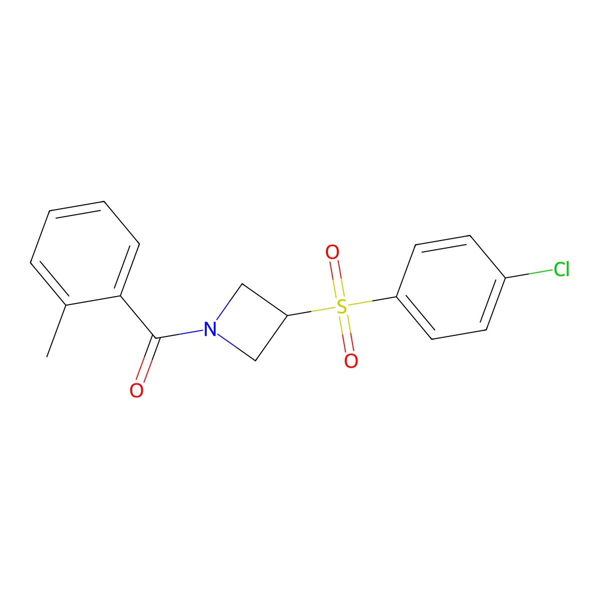 (3-((4-Chlorophenyl)sulfonyl)azetidin-1-yl)(o-tolyl)methanone molecular structure, CAS 1448133-23-0