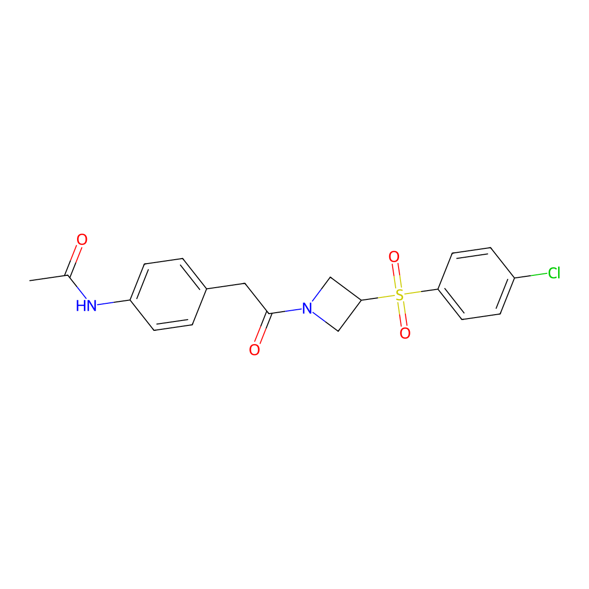 N-(4-(2-(3-((4-chlorophenyl)sulfonyl)azetidin-1-yl)-2-oxoethyl)phenyl)acetamide molecular structure, CAS 1448133-31-0