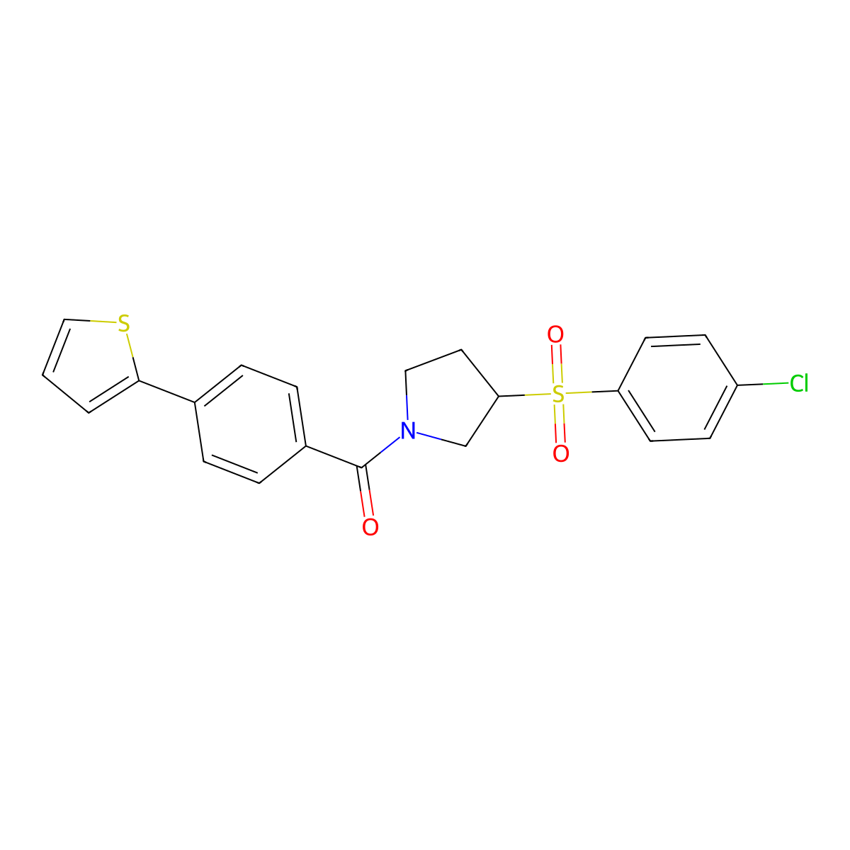 (3-((4-Chlorophenyl)sulfonyl)pyrrolidin-1-yl)(4-(thiophen-2-yl)phenyl)methanone molecular structure, CAS 1448133-34-3