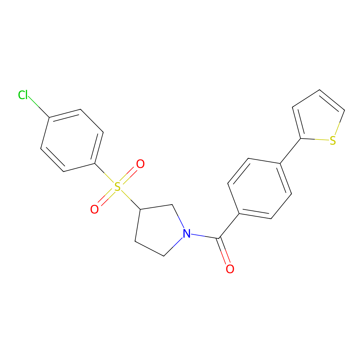 (3-((4-Chlorophenyl)sulfonyl)pyrrolidin-1-yl)(4-(thiophen-2-yl)phenyl)methanone molecular structure, CAS 1448133-34-3