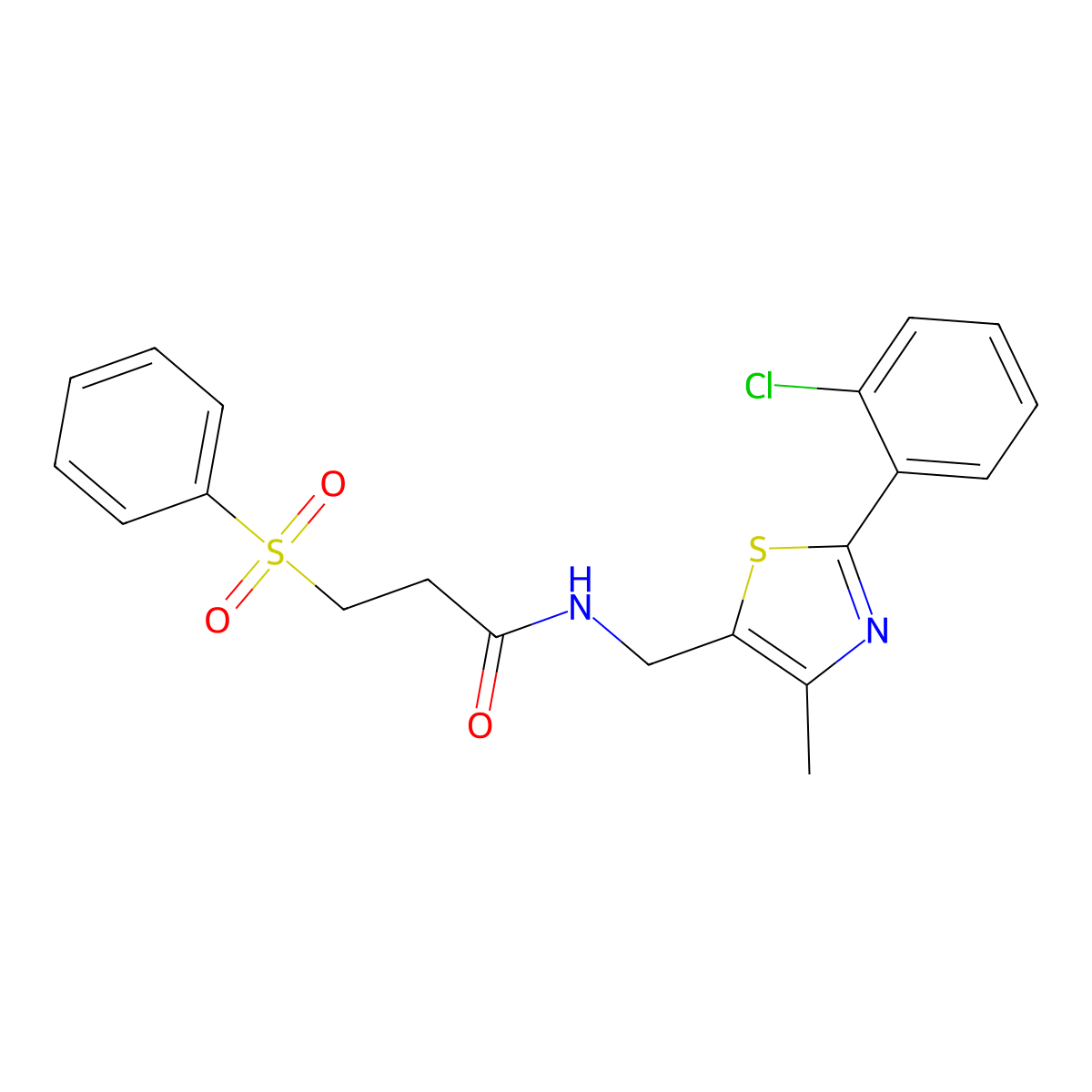 N-((2-(2-chlorophenyl)-4-methylthiazol-5-yl)methyl)-3-(phenylsulfonyl)propanamide molecular structure, CAS 1448133-36-5