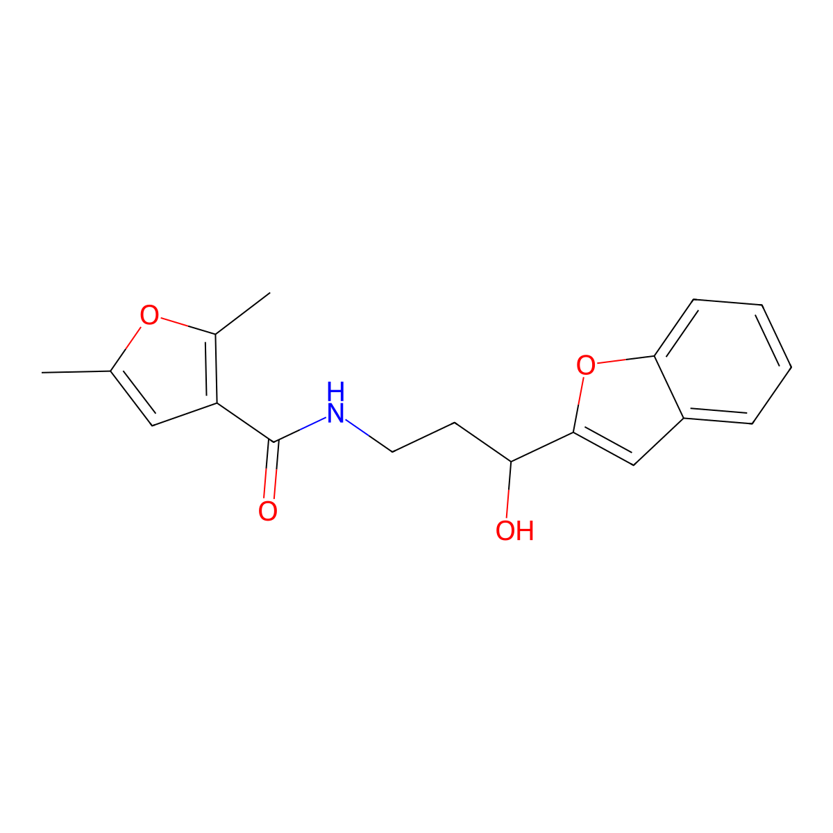 N-(3-(benzofuran-2-yl)-3-hydroxypropyl)-2,5-dimethylfuran-3-carboxamide molecular structure, CAS 1448133-37-6