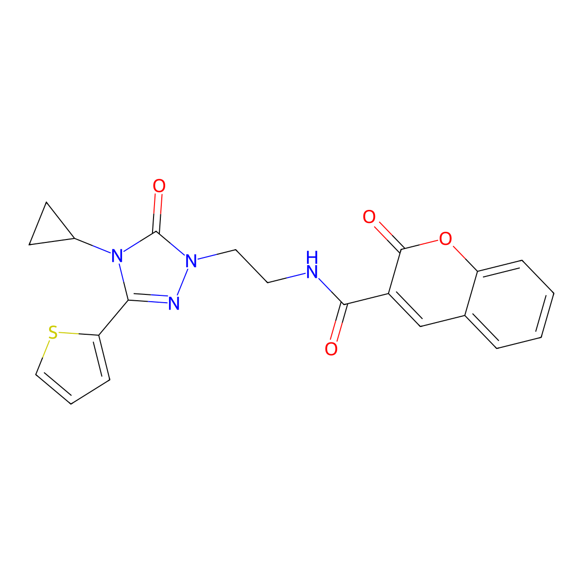 N-(2-(4-cyclopropyl-5-oxo-3-(thiophen-2-yl)-4,5-dihydro-1H-1,2,4-triazol-1-yl)ethyl)-2-oxo-2H-chromene-3-carboxamide molecular structure, CAS 1448133-40-1