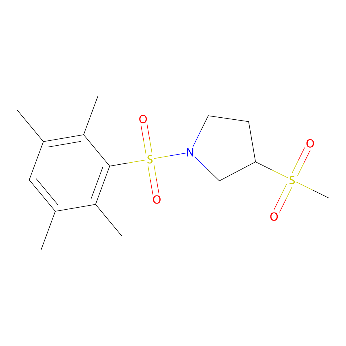 3-(Methylsulfonyl)-1-((2,3,5,6-tetramethylphenyl)sulfonyl)pyrrolidine molecular structure, CAS 1448133-42-3