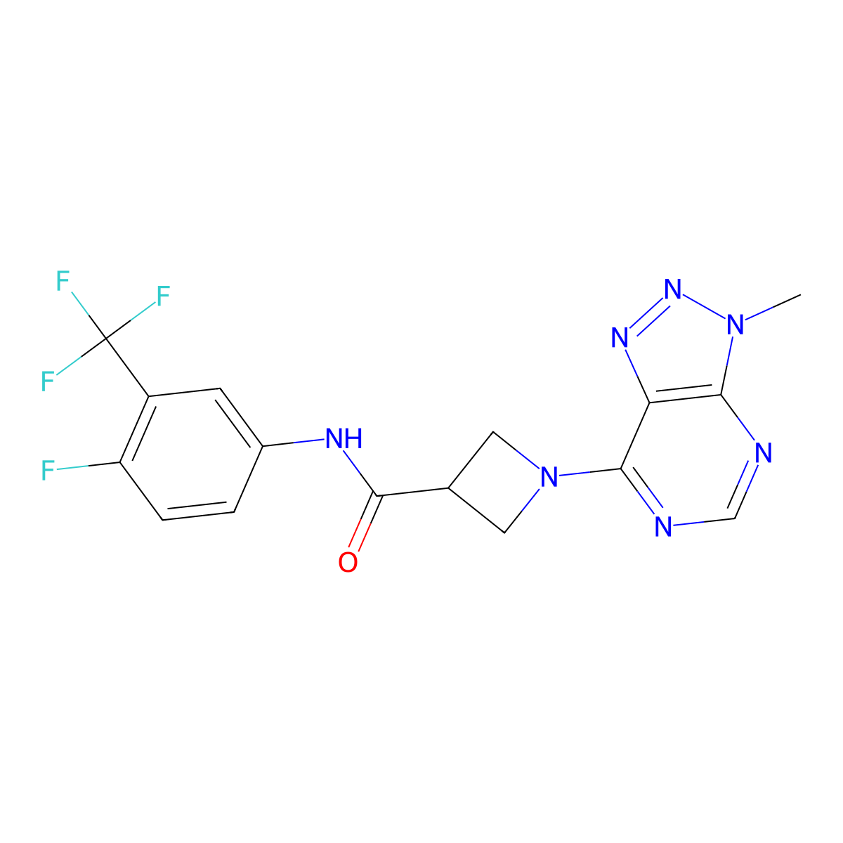 N-(4-fluoro-3-(trifluoromethyl)phenyl)-1-(3-methyl-3H-[1,2,3]triazolo[4,5-d]pyrimidin-7-yl)azetidine-3-carboxamide molecular structure, CAS 1448133-44-5