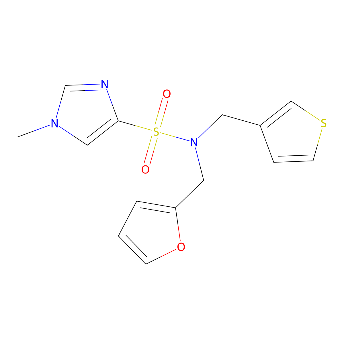 N-(furan-2-ylmethyl)-1-methyl-N-(thiophen-3-ylmethyl)-1H-imidazole-4-sulfonamide molecular structure, CAS 1448133-46-7