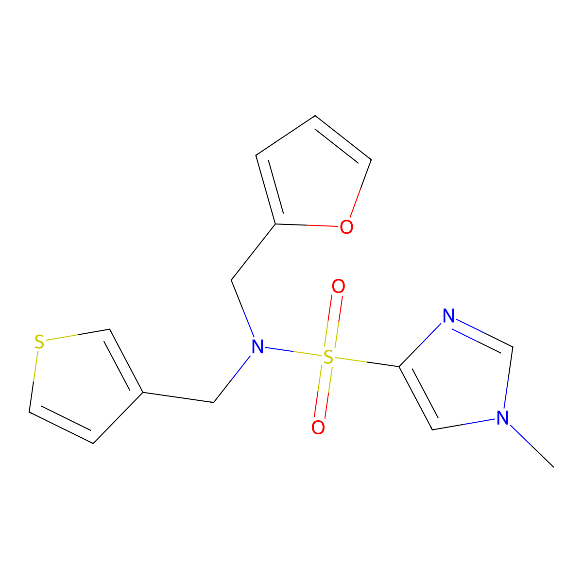 N-(furan-2-ylmethyl)-1-methyl-N-(thiophen-3-ylmethyl)-1H-imidazole-4-sulfonamide molecular structure, CAS 1448133-46-7