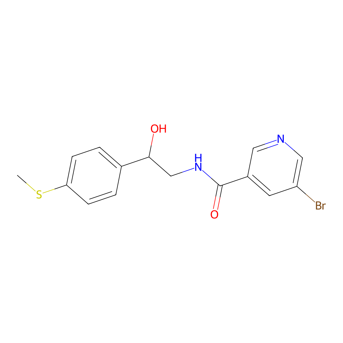 5-bromo-N-(2-hydroxy-2-(4-(methylthio)phenyl)ethyl)nicotinamide molecular structure, CAS 1448133-57-0