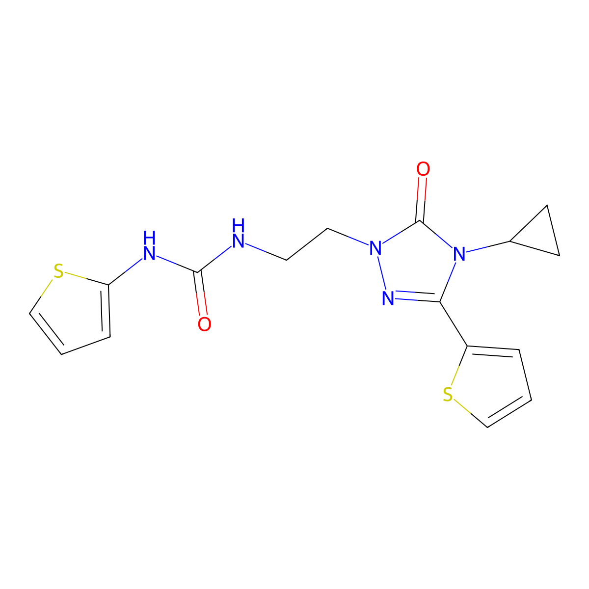 1-(2-(4-cyclopropyl-5-oxo-3-(thiophen-2-yl)-4,5-dihydro-1H-1,2,4-triazol-1-yl)ethyl)-3-(thiophen-2-yl)urea molecular structure, CAS 1448133-58-1