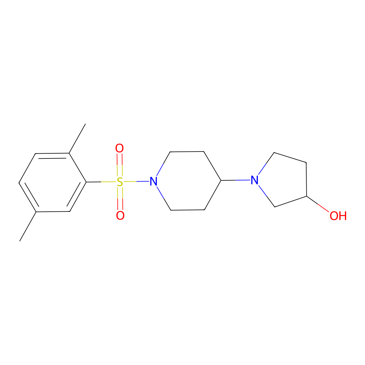 1-(1-((2,5-Dimethylphenyl)sulfonyl)piperidin-4-yl)pyrrolidin-3-ol molecular structure, CAS 1448133-59-2