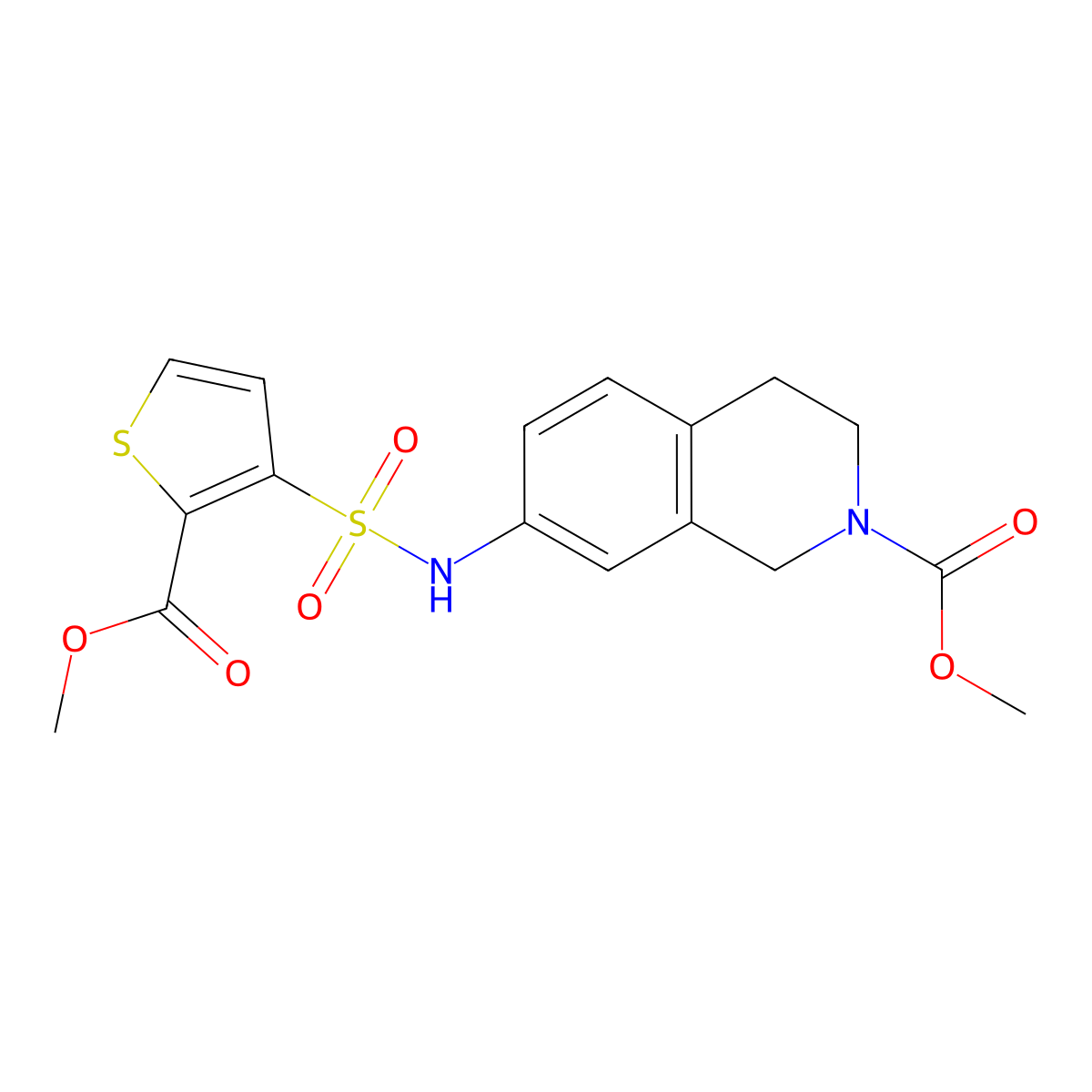 methyl 7-(2-(methoxycarbonyl)thiophene-3-sulfonamido)-3,4-dihydroisoquinoline-2(1H)-carboxylate molecular structure, CAS 1448133-60-5