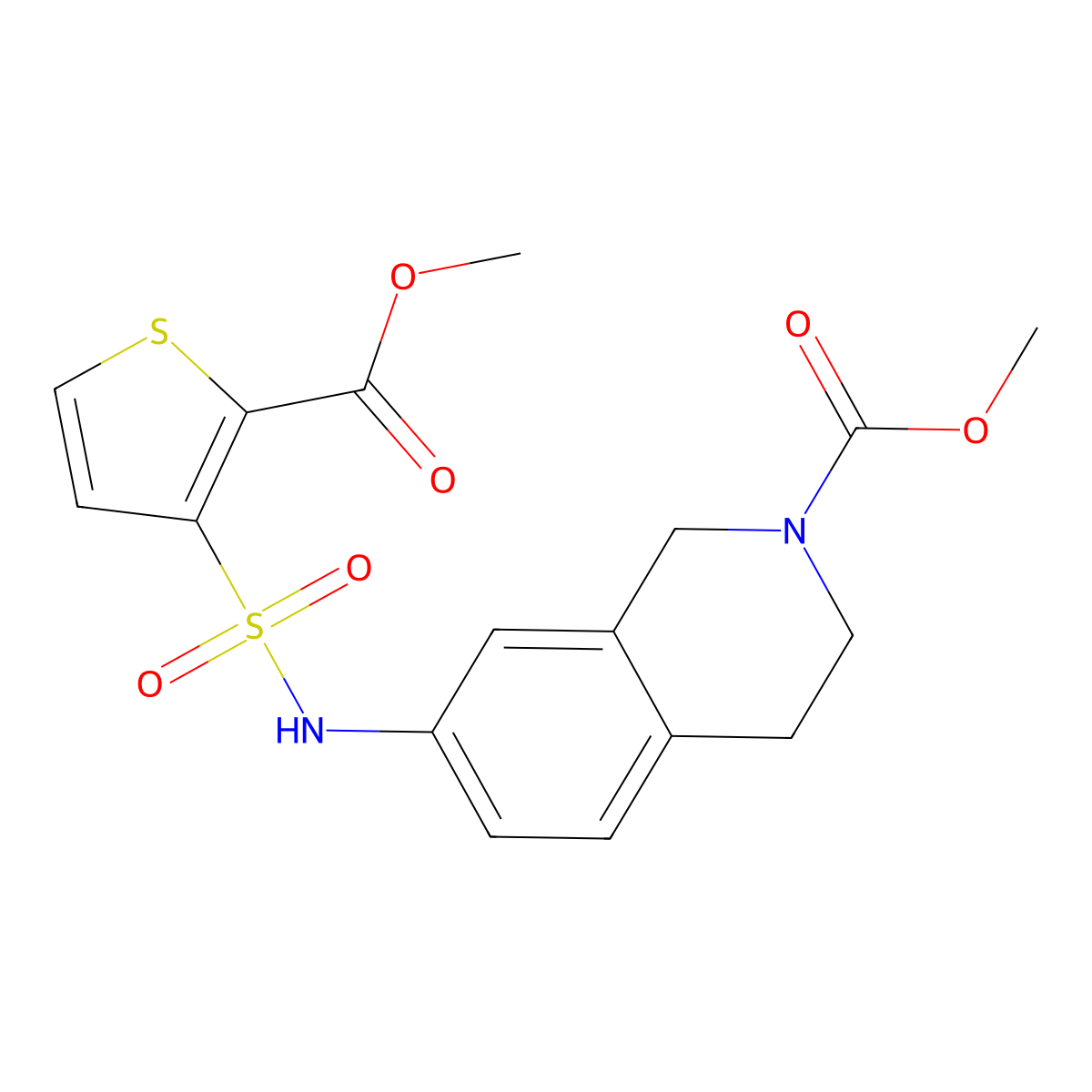 methyl 7-(2-(methoxycarbonyl)thiophene-3-sulfonamido)-3,4-dihydroisoquinoline-2(1H)-carboxylate molecular structure, CAS 1448133-60-5