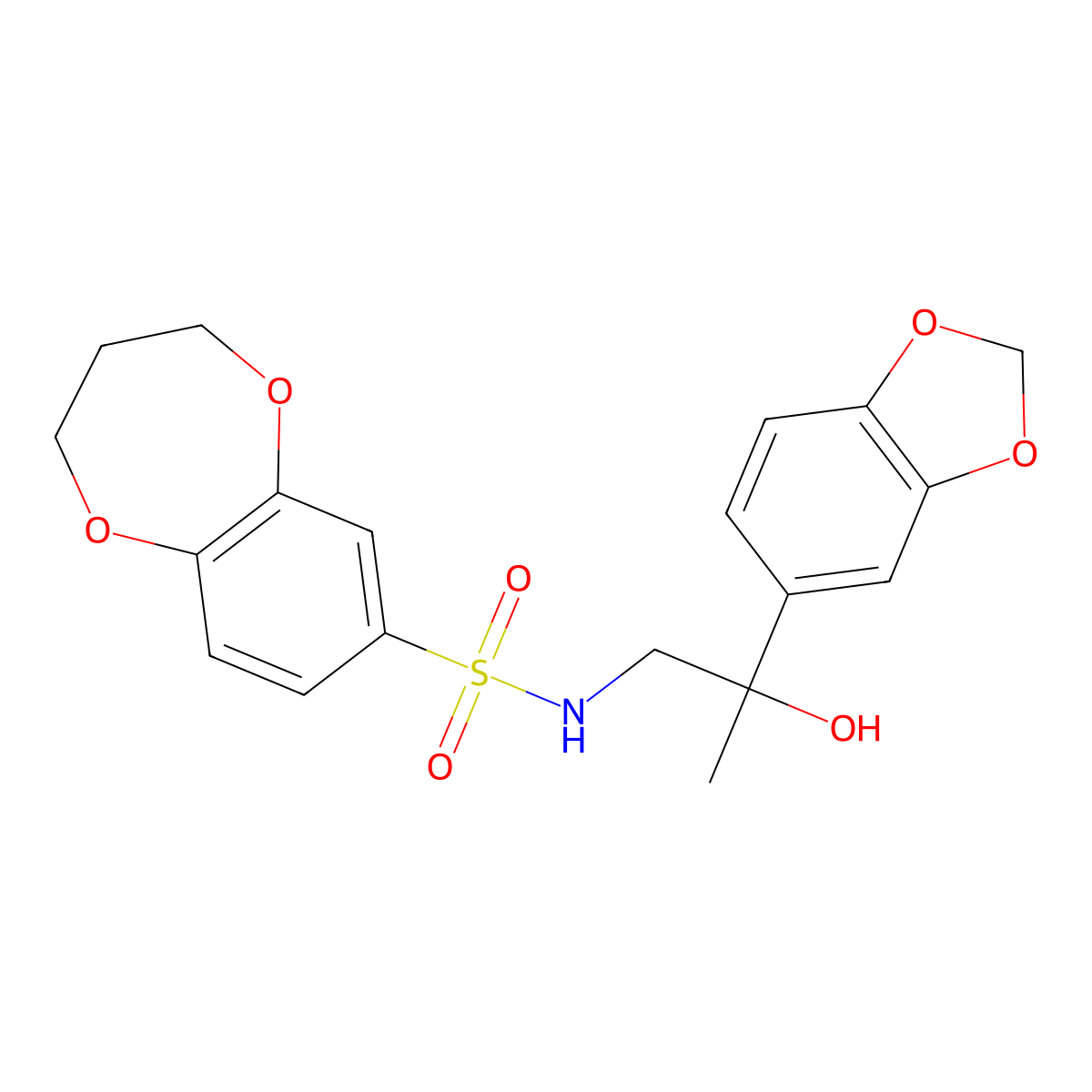 N-(2-(benzo[d][1,3]dioxol-5-yl)-2-hydroxypropyl)-3,4-dihydro-2H-benzo[b][1,4]dioxepine-7-sulfonamide molecular structure, CAS 1448133-62-7
