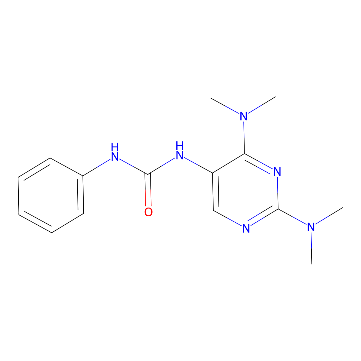 1-(2,4-Bis(dimethylamino)pyrimidin-5-yl)-3-phenylurea molecular structure, CAS 1448133-65-0