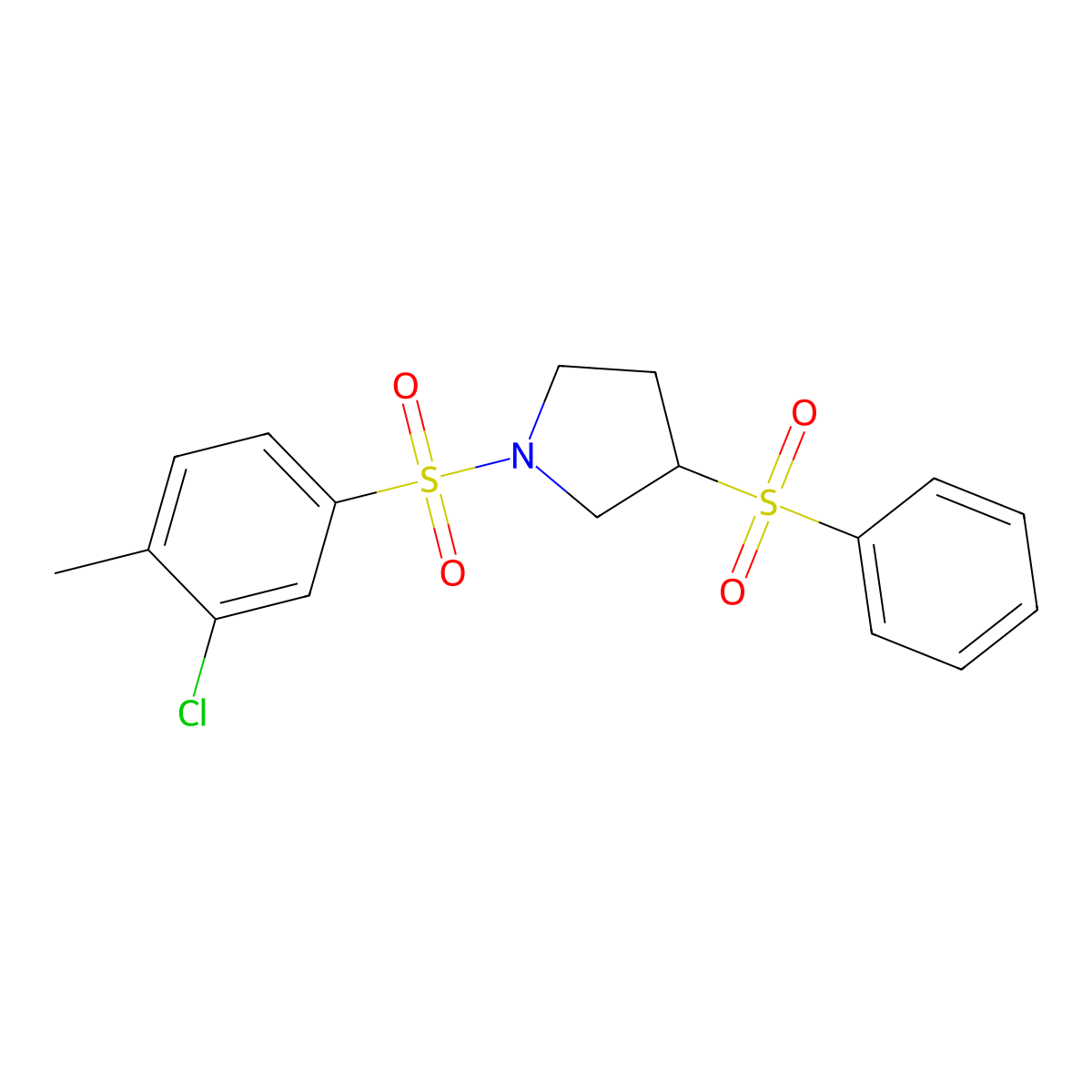 1-((3-Chloro-4-methylphenyl)sulfonyl)-3-(phenylsulfonyl)pyrrolidine molecular structure, CAS 1448133-69-4