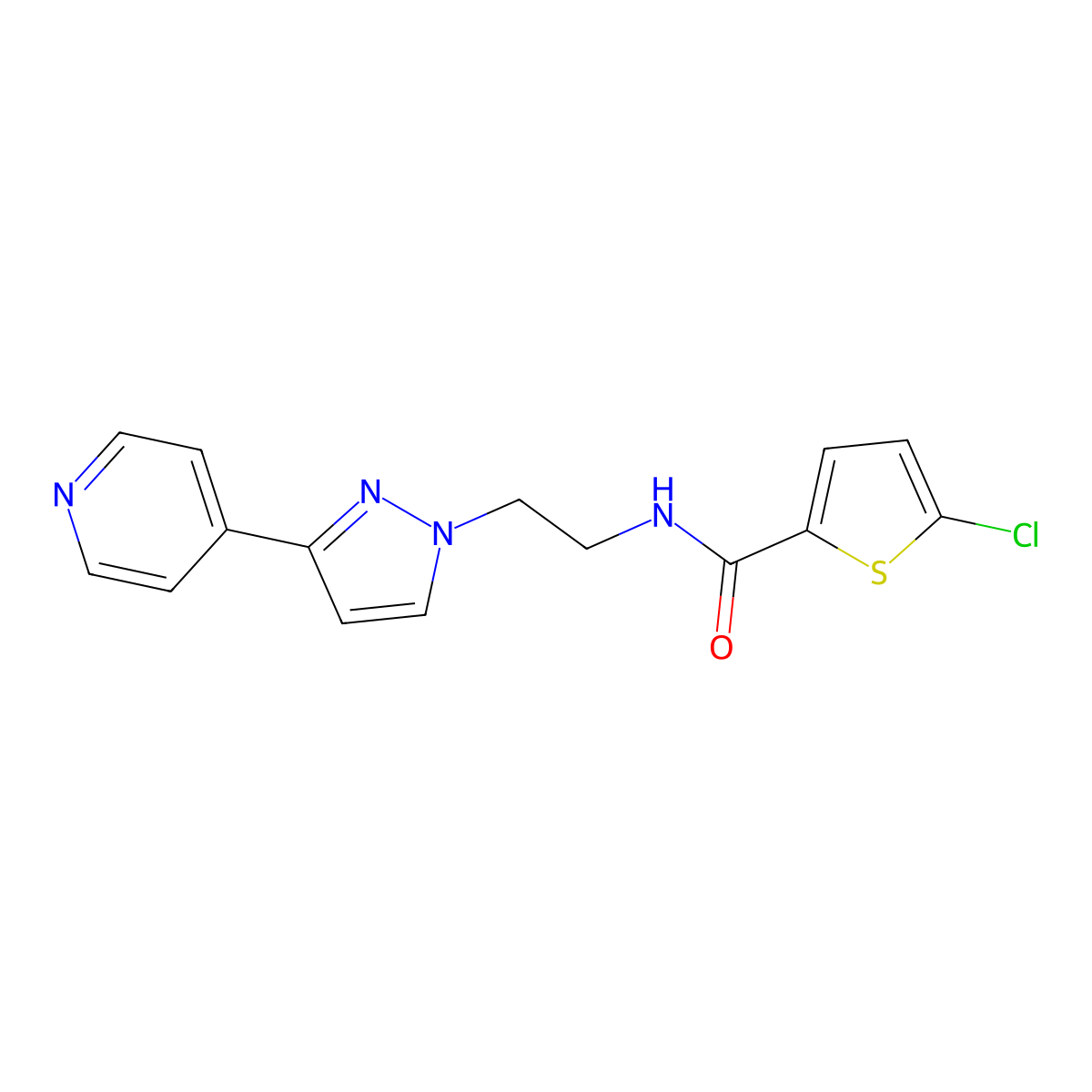 5-chloro-N-(2-(3-(pyridin-4-yl)-1H-pyrazol-1-yl)ethyl)thiophene-2-carboxamide molecular structure, CAS 1448133-70-7