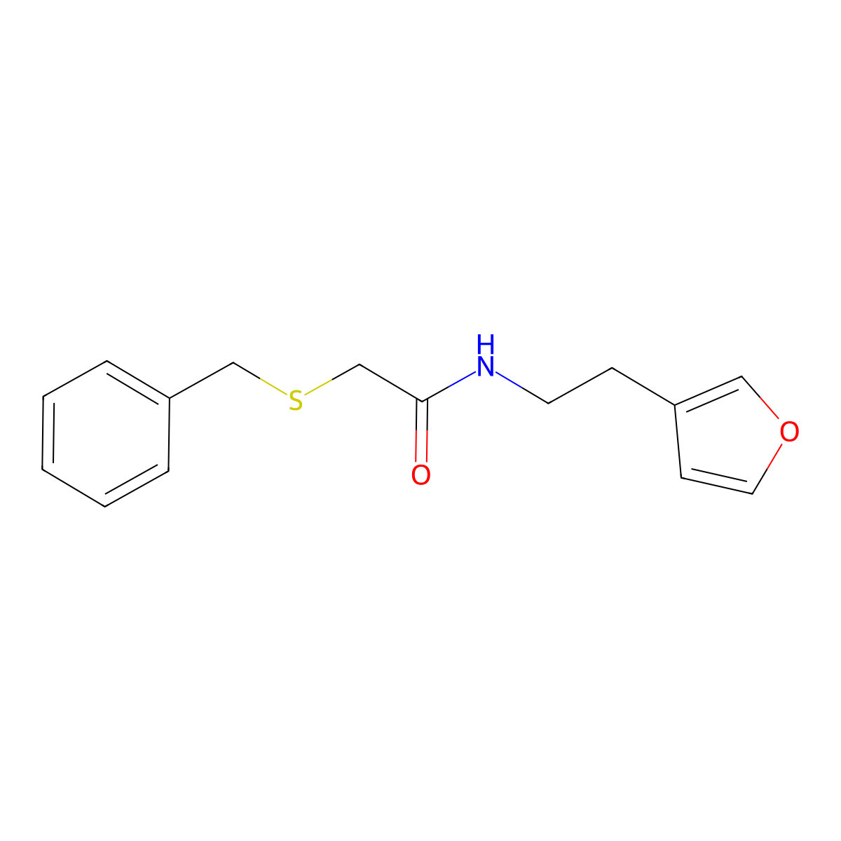 2-(benzylthio)-N-(2-(furan-3-yl)ethyl)acetamide molecular structure, CAS 1448133-73-0