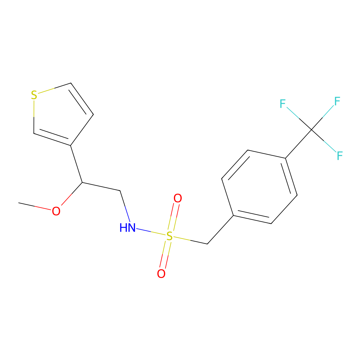 N-[2-Methoxy-2-(thiophen-3-YL)ethyl]-1-[4-(trifluoromethyl)phenyl]methanesulfonamide molecular structure, CAS 1448133-84-3