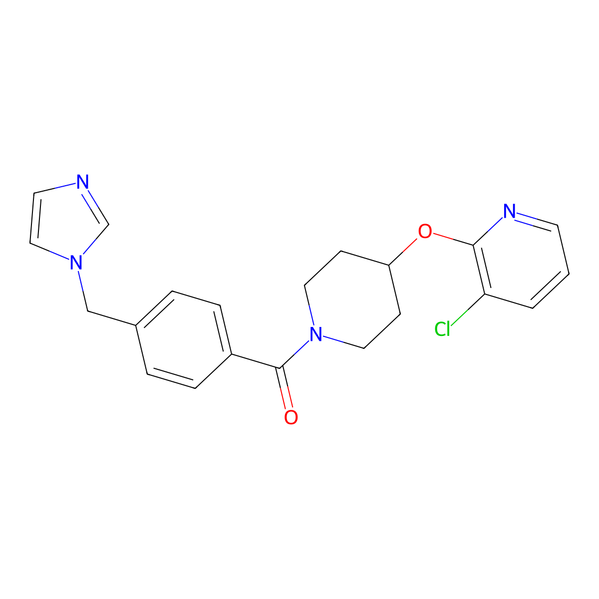 (4-((1H-imidazol-1-yl)methyl)phenyl)(4-((3-chloropyridin-2-yl)oxy)piperidin-1-yl)methanone molecular structure, CAS 1448133-86-5