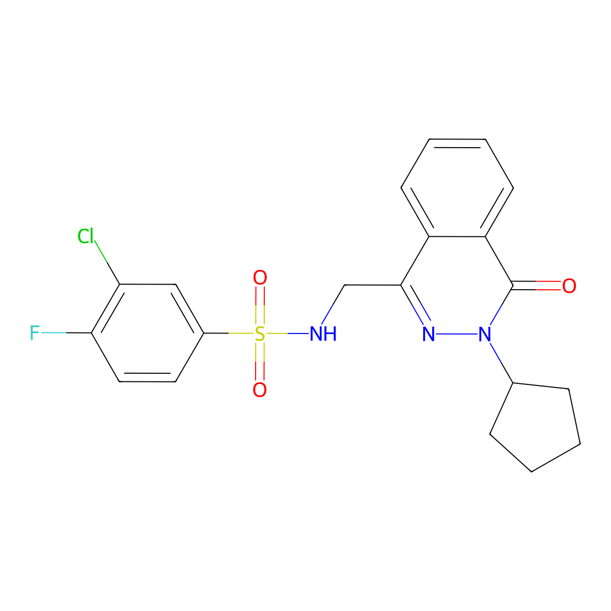 3-chloro-N-((3-cyclopentyl-4-oxo-3,4-dihydrophthalazin-1-yl)methyl)-4-fluorobenzenesulfonamide molecular structure, CAS 1448133-88-7