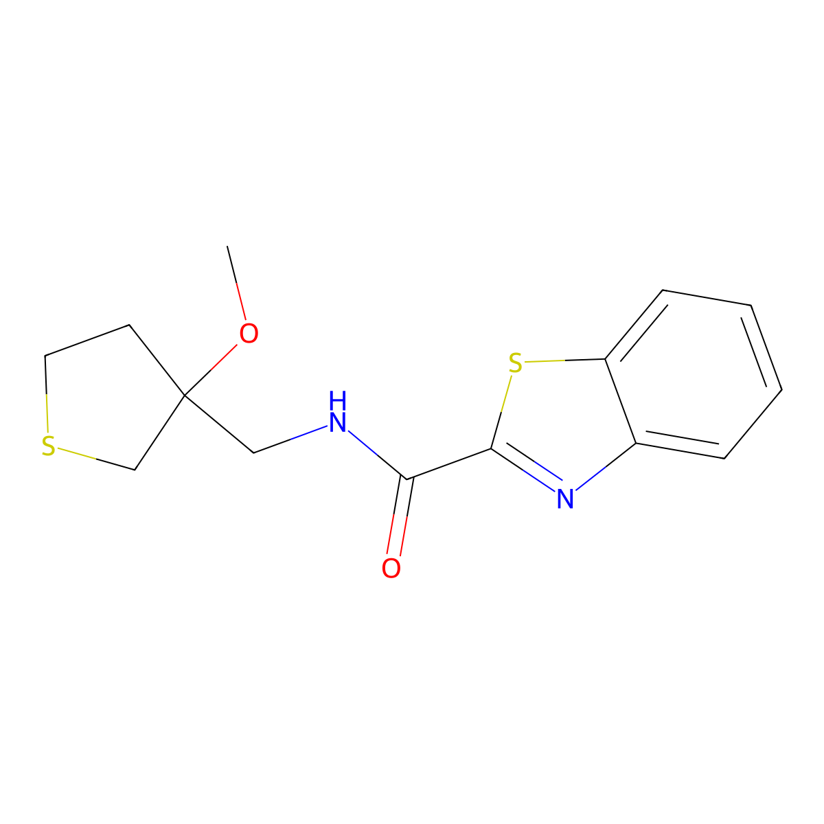 N-((3-methoxytetrahydrothiophen-3-yl)methyl)benzo[d]thiazole-2-carboxamide molecular structure, CAS 1448133-96-7