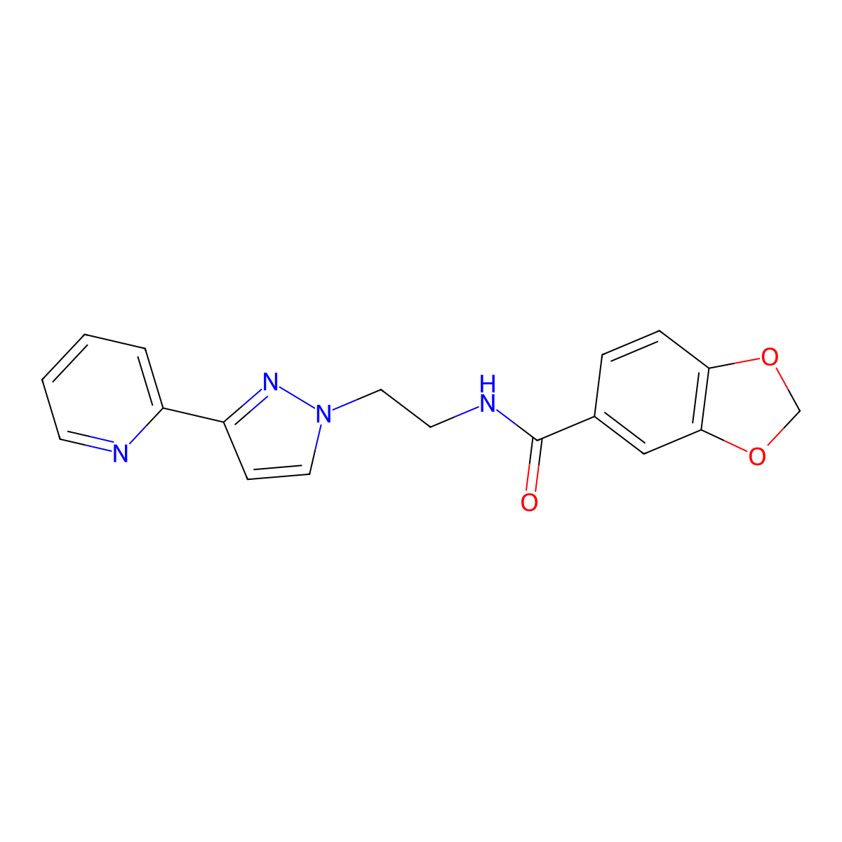 N-(2-(3-(pyridin-2-yl)-1H-pyrazol-1-yl)ethyl)benzo[d][1,3]dioxole-5-carboxamide molecular structure, CAS 1448133-99-0