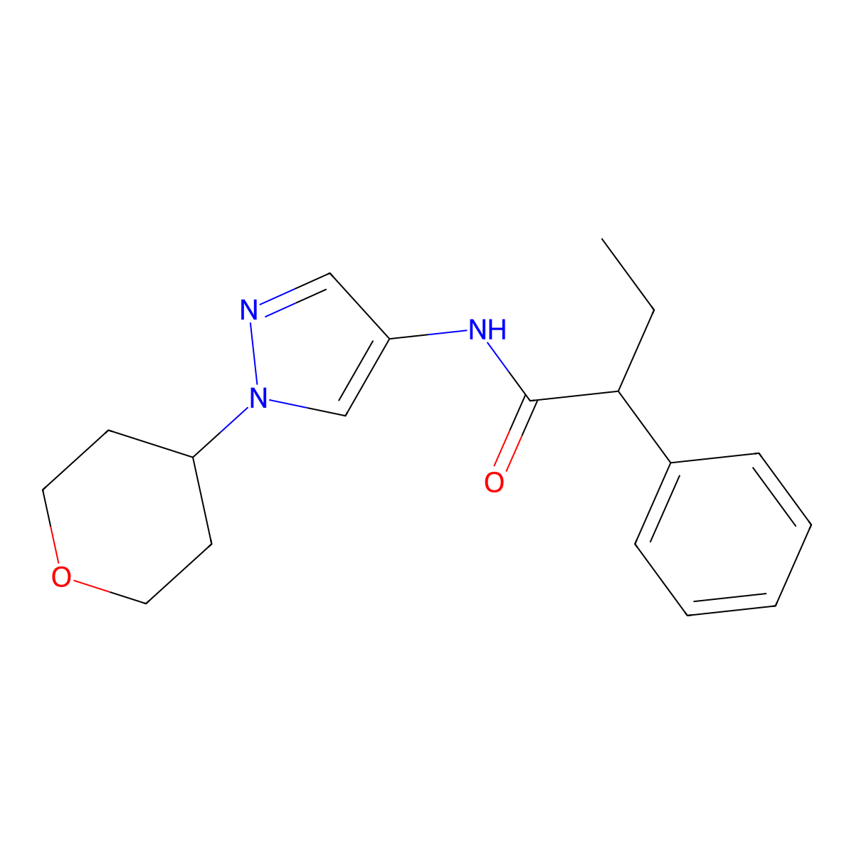 2-phenyl-N-(1-(tetrahydro-2H-pyran-4-yl)-1H-pyrazol-4-yl)butanamide molecular structure, CAS 1448134-01-7
