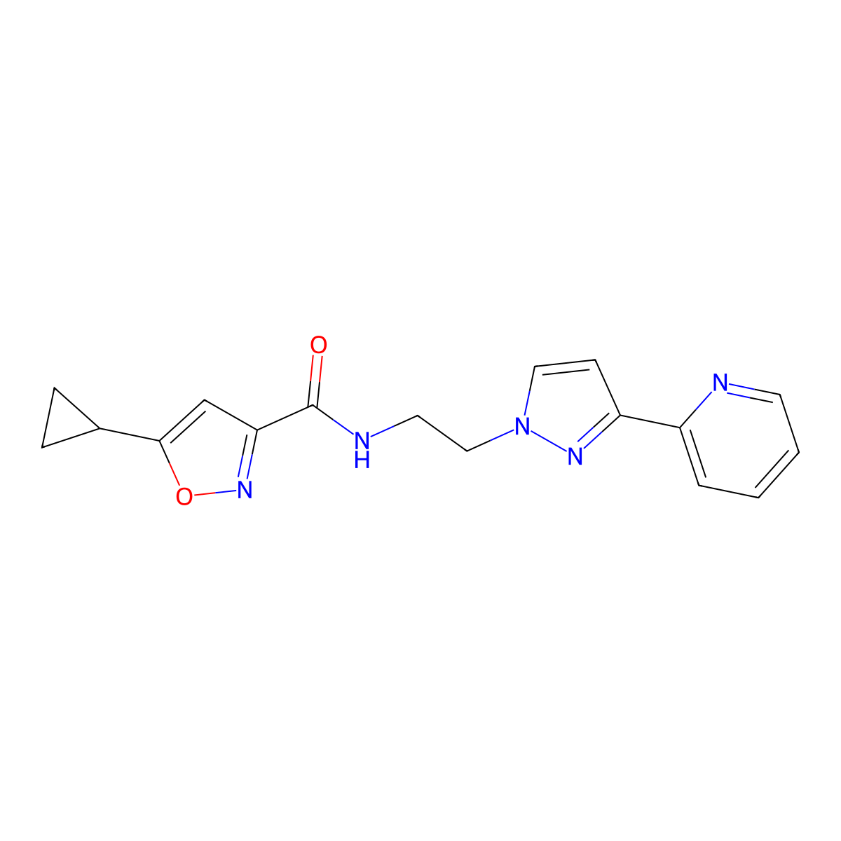 5-cyclopropyl-N-(2-(3-(pyridin-2-yl)-1H-pyrazol-1-yl)ethyl)isoxazole-3-carboxamide molecular structure, CAS 1448134-05-1