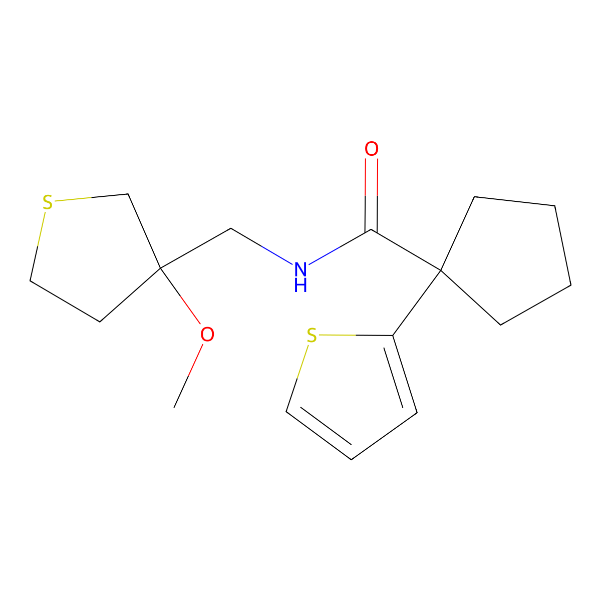 N-((3-methoxytetrahydrothiophen-3-yl)methyl)-1-(thiophen-2-yl)cyclopentanecarboxamide molecular structure, CAS 1448134-08-4