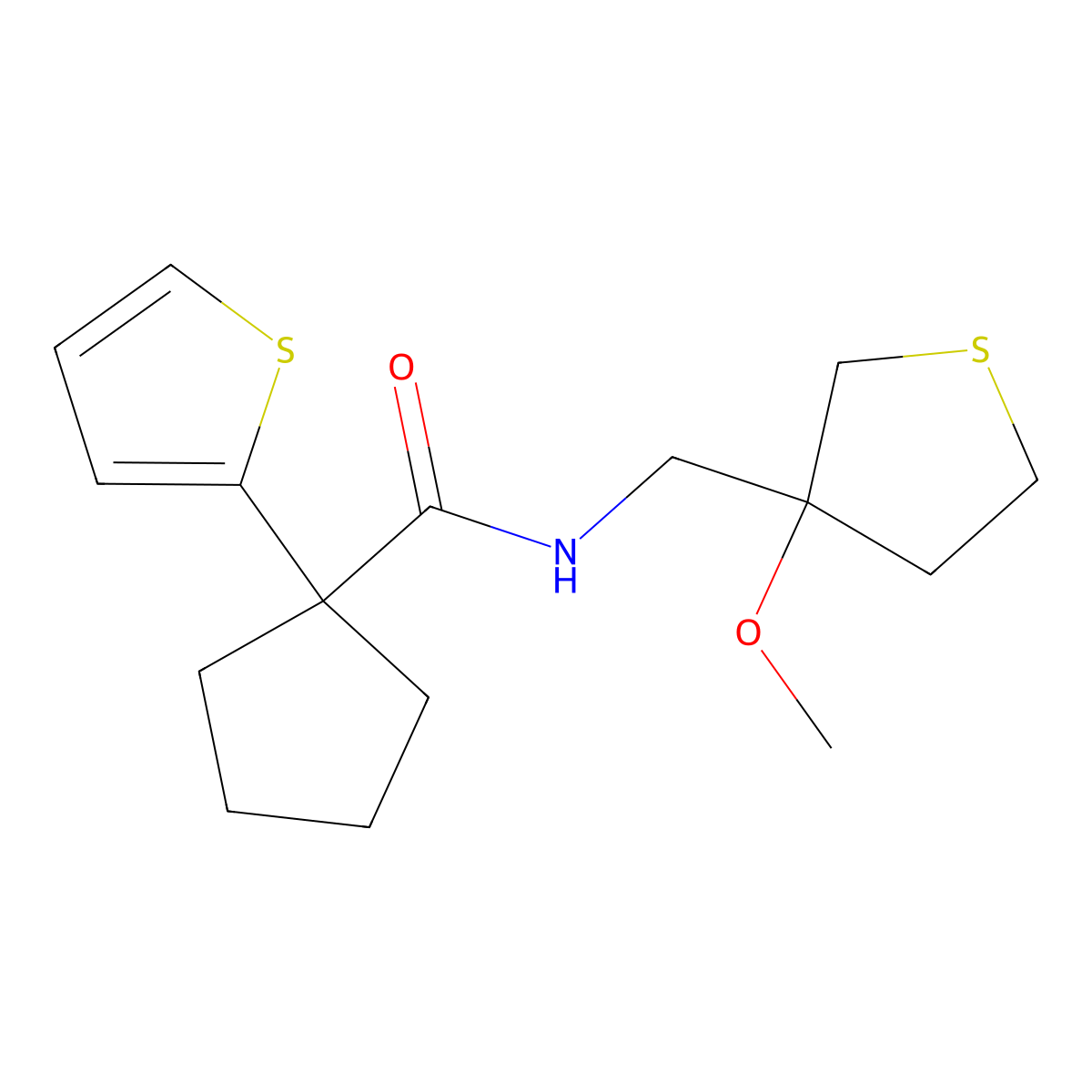 N-((3-methoxytetrahydrothiophen-3-yl)methyl)-1-(thiophen-2-yl)cyclopentanecarboxamide molecular structure, CAS 1448134-08-4