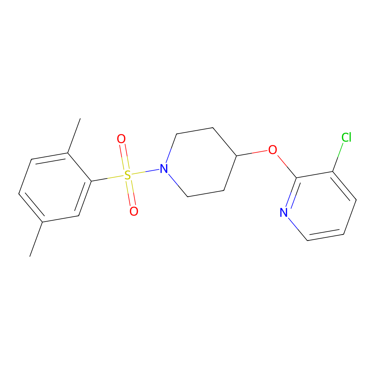3-Chloro-2-((1-((2,5-dimethylphenyl)sulfonyl)piperidin-4-yl)oxy)pyridine molecular structure, CAS 1448134-09-5