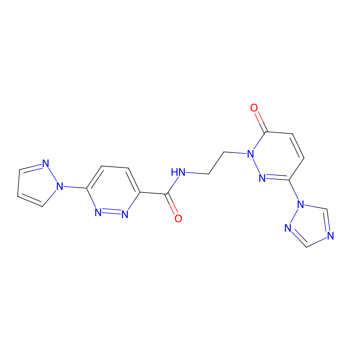 N-(2-(6-oxo-3-(1H-1,2,4-triazol-1-yl)pyridazin-1(6H)-yl)ethyl)-6-(1H-pyrazol-1-yl)pyridazine-3-carboxamide molecular structure, CAS 1448134-14-2
