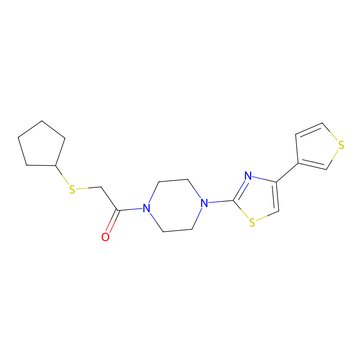 2-(Cyclopentylthio)-1-(4-(4-(thiophen-3-yl)thiazol-2-yl)piperazin-1-yl)ethanone molecular structure, CAS 1448134-16-4