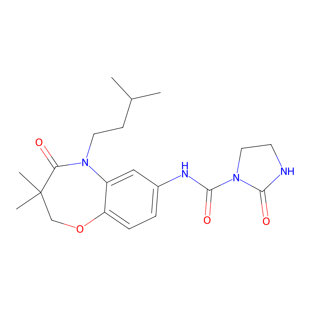 N-(5-isopentyl-3,3-dimethyl-4-oxo-2,3,4,5-tetrahydrobenzo[b][1,4]oxazepin-7-yl)-2-oxoimidazolidine-1-carboxamide molecular structure, CAS 1448134-26-6